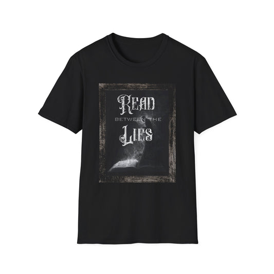 Read Between the Lies T-Shirt, Unisex Graphic Tee, Literary Gift, Book Lover Apparel, Dark Academia, Ideal for Reading Events, Casual Wear