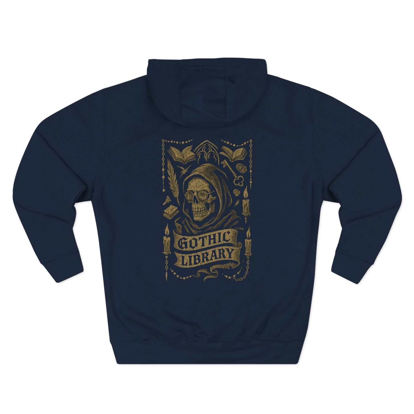 Gothic Library Hoodie — Skull & Book Fleece Pullover